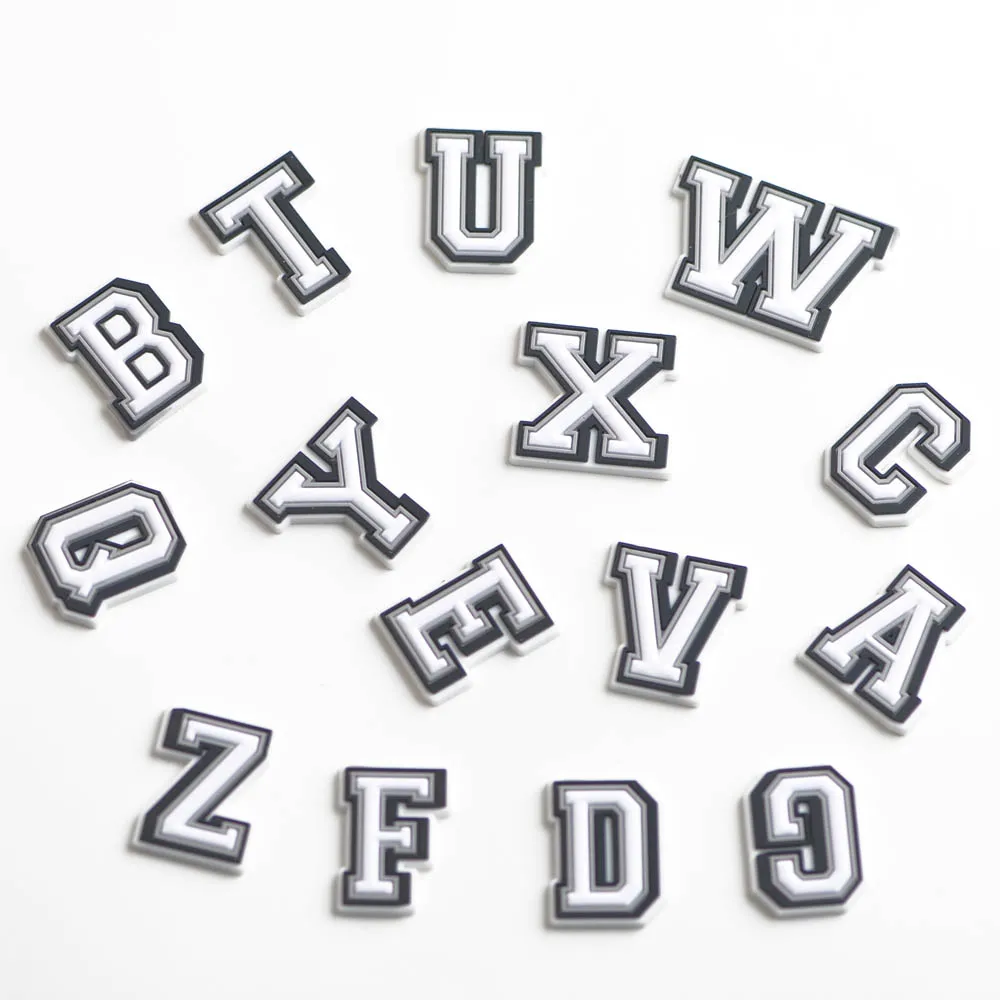 1pcs PVC Number  Black White Letter Shoe Charms Accessories  Decorations For Croc Buckle Alphabet Kids Gifts