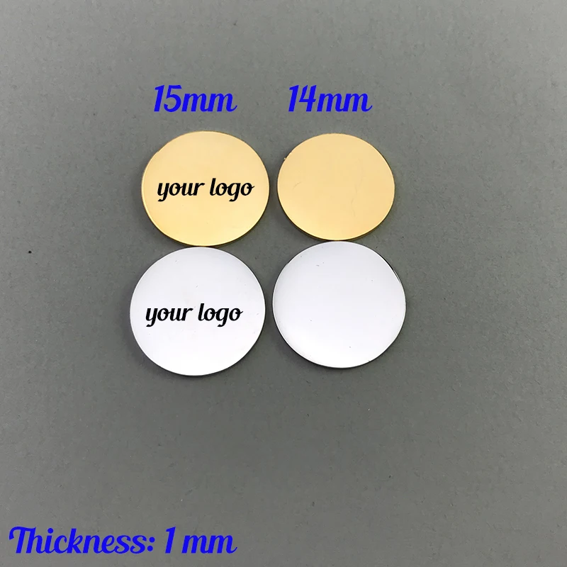 

30pcs 8mm 10mm 14mm 15mm 20mm 25mm 30mm 35mm 38mm Round Disc Logo Disc Stainless Steel Round Charm without hole