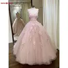 Розовые пышные платья бальное платье 2020 Кружевная аппликация цветочный вырез капля открытая спина Сладкая 16 девушка vestido de 15 anos robe de