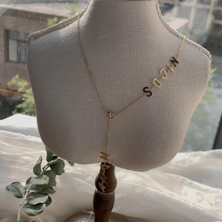 

Charms Women 925 Silver Jewelry European Titanium Steel Chain Letter Necklace Fashion Zircon Pendant Necklace Clavicle Choker