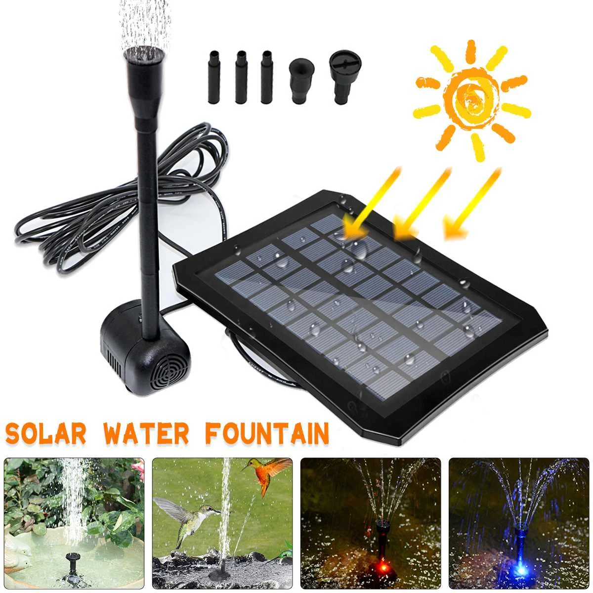 

Светодиодный спринклер с солнечной панелью, 1,2 Вт, 5 насадок