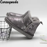 careaymade cow leather sheep natural wool fur lined women casual short winter thickened snow boots warm shoes womens short boot