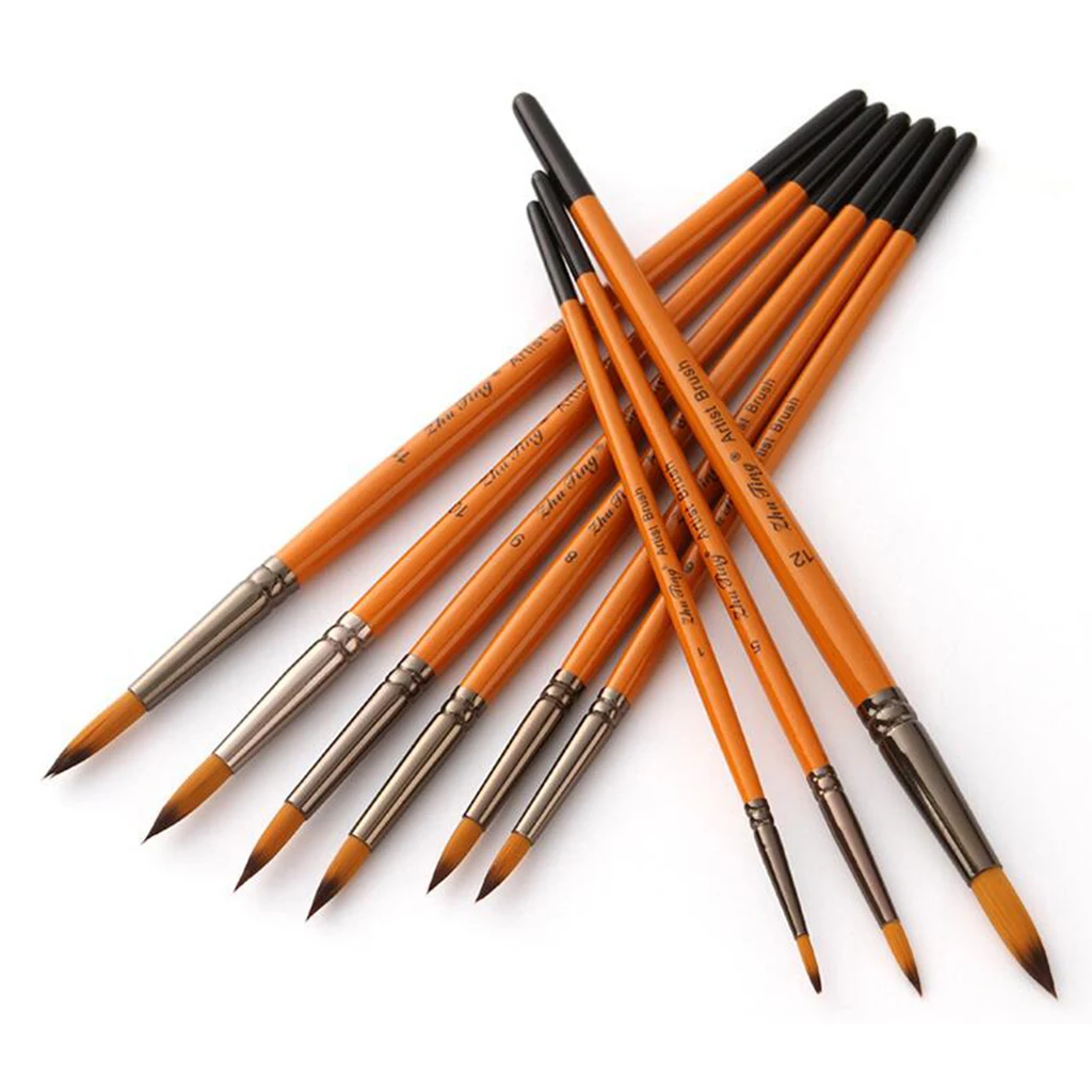 

Wood Handle Artist Paint Brushes Set - 12pcs Nylon Hair Round Point Tip Paint Brush Set for Watercolor/Oil/Acrylic/Crafts