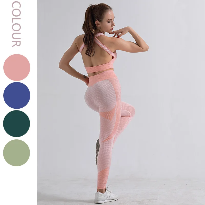 

New Style Europe and America Hot Sales Yoga Clothes Suit Female Seamless Knitted Buttock Lifting Strong Fitness Sports Clothing