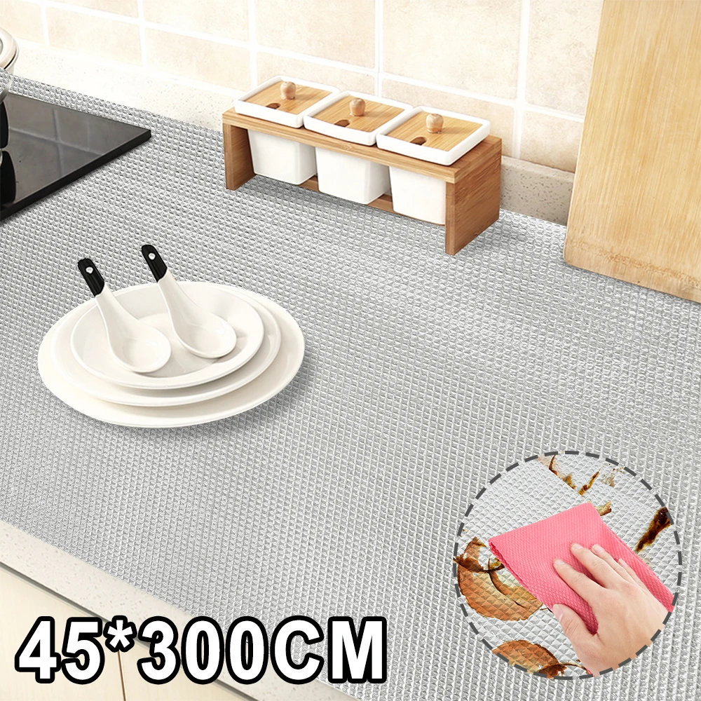 

Drawer Mat Cabinet Shelf Liners Aluminum Foil Pad Kitchen Table Mat Moisture-proof Waterproof Oil Proof Wallpaper 45x300cm