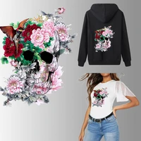 flower skull thermo stickers on clothes heat transfer patches diy print on women men t shirt jean iron on patches stripe washble