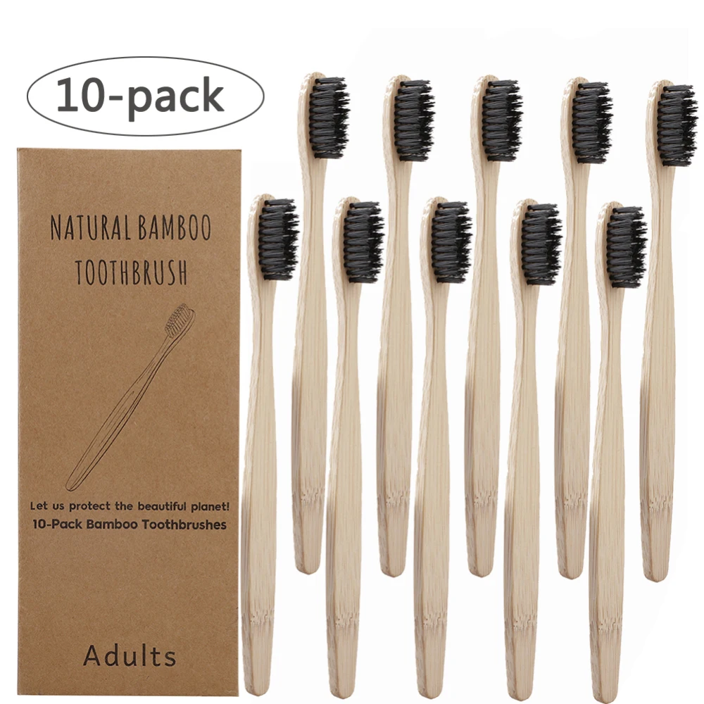 Wholesale Toothbrush Eco-Friendly Rainbow Bamboo Soft Fibre Toothbrush Biodegradable Natural Bamboo Handle Toothbrush oral care - Цвет: Black
