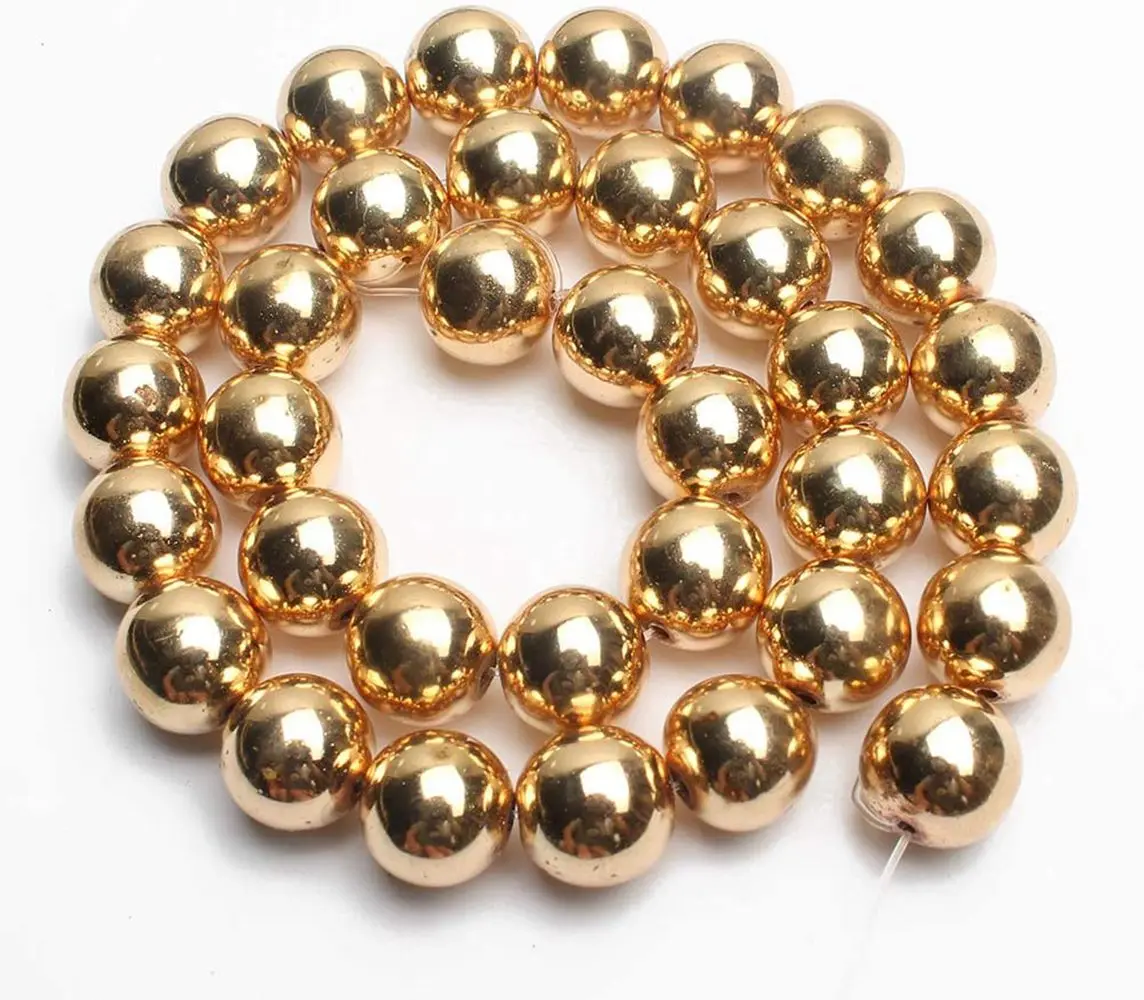 4/6/8/10/12MM Hematite Round Beads for DIY Making Jewelry Bracelet Necklace Loose Balls Sphere Stone NO Magnetic Rainbown Gold | Украшения
