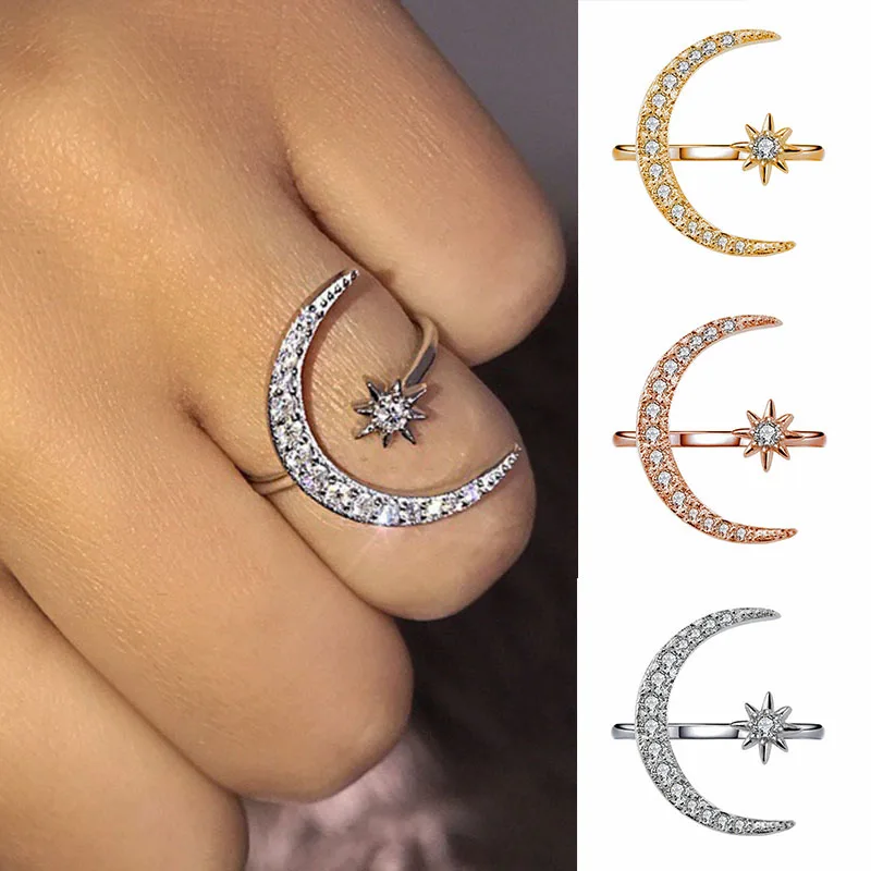 Новинка Модные кольца для женщин Серебряное кольцо Луна Звезда открытый палец