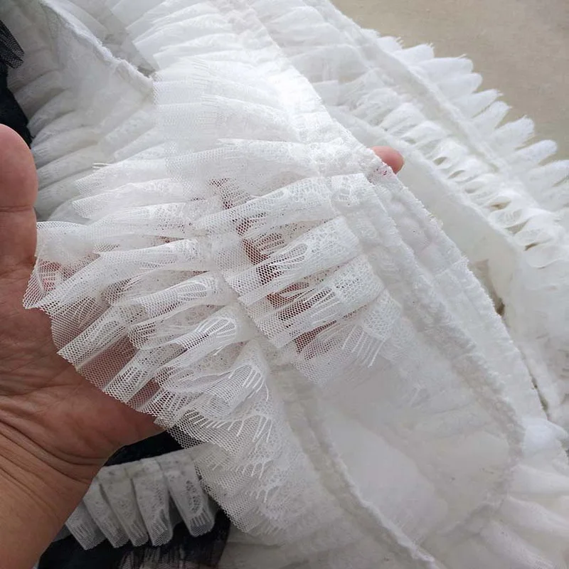 

2Yards White Lashes Lace Skirt Hem Handmade DIY Home Decoration Collar Wavy Edge Pleated