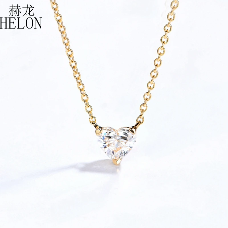 

HELON Moissanite Necklace Solid 18K Yelow Gold Heart Cut 0.5ct VVS/DEF Lab Grown Moissanite Diamond Necklace Women Jewelry Gift