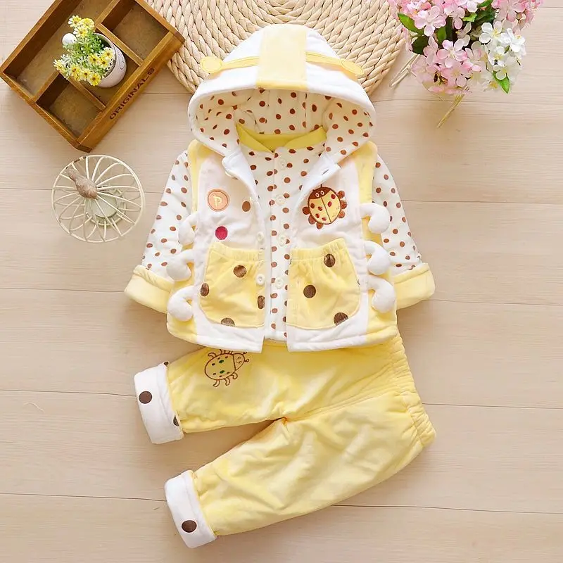 

Baby Boys Girls Warm Set 2020 Winter Kids Thickening Hooded Vest+Jacket Coat+Pant Three-piece Sport Suits Children Clothing W328
