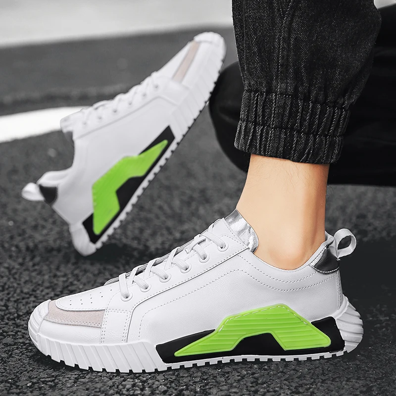 

Men's Leather Casual Board Shoes Lace-up Rubber Breathable Comfortable Walking Shoes Joker Simple Personality Solid Color