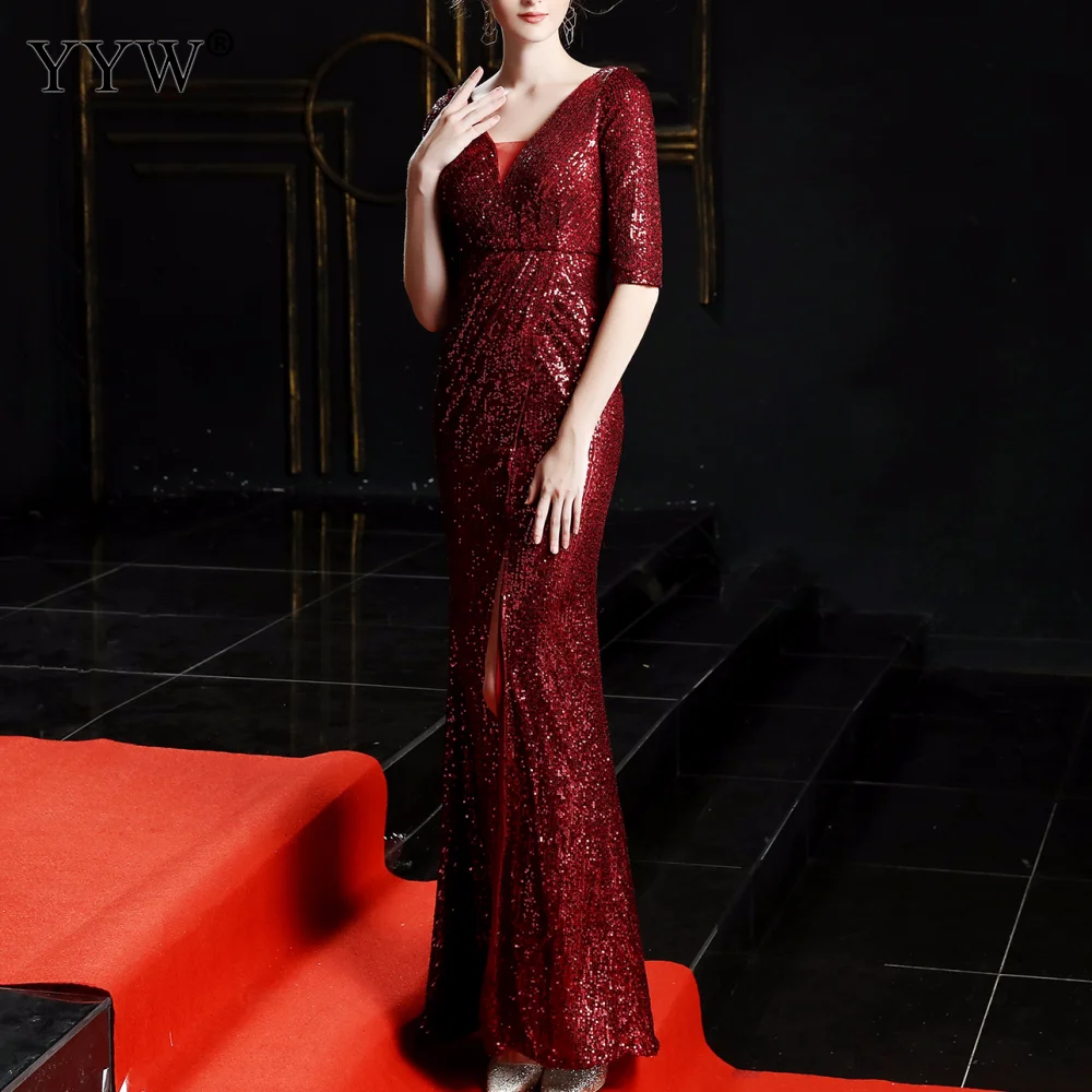 Женское вечернее платье с блестками элегантное роскошное блестящее v-образным