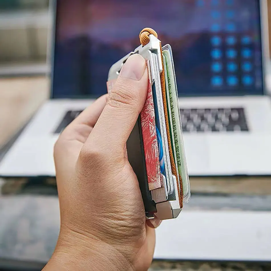 DIENQI Rfid натуральная коровья кожа мужской Кошелек Алюминиевый металлический кошелек тонкий мини держатель для карт волшебный кошелек короткий маленький кошелек для денег