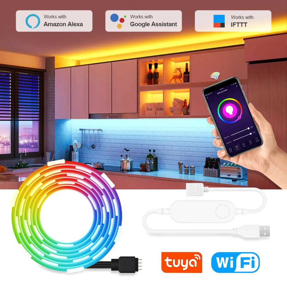Wi Fi USB RGB Светодиодные ленты 50 см 1 м 2 3 4 5 Tuya Smart Life гибкий светильник ТВ Настольный