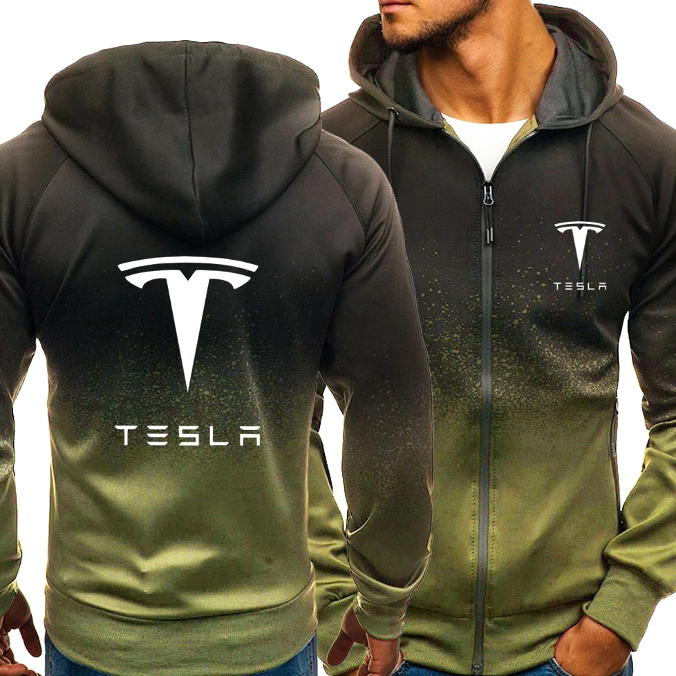 

Spring Autumn New Hoodies Men Tesla Leisur Fashion HipHop Harajuku Gradient color Long sleeve zipper Jacket Clothing