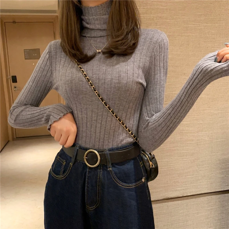 

Sweater Women's Solid Color Simple And Versatile High Neck Stretch Slimming Knit Bottoming Shirt