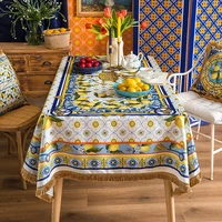 summer lemon print tablecloth home luxury velvet dining table cloth yellow blue contrast square tablecloth cabinet cover cloth