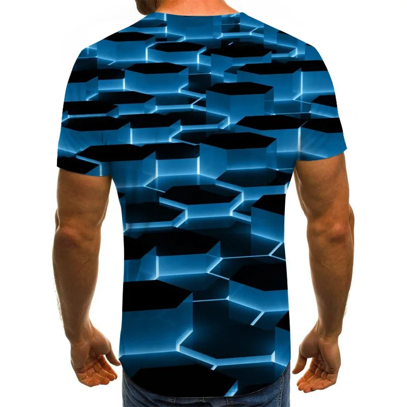 

2021 new 3D effect men's T-shirt summer fashion short-sleeved 3D round neck top visual pattern shirt oversized men's clothing