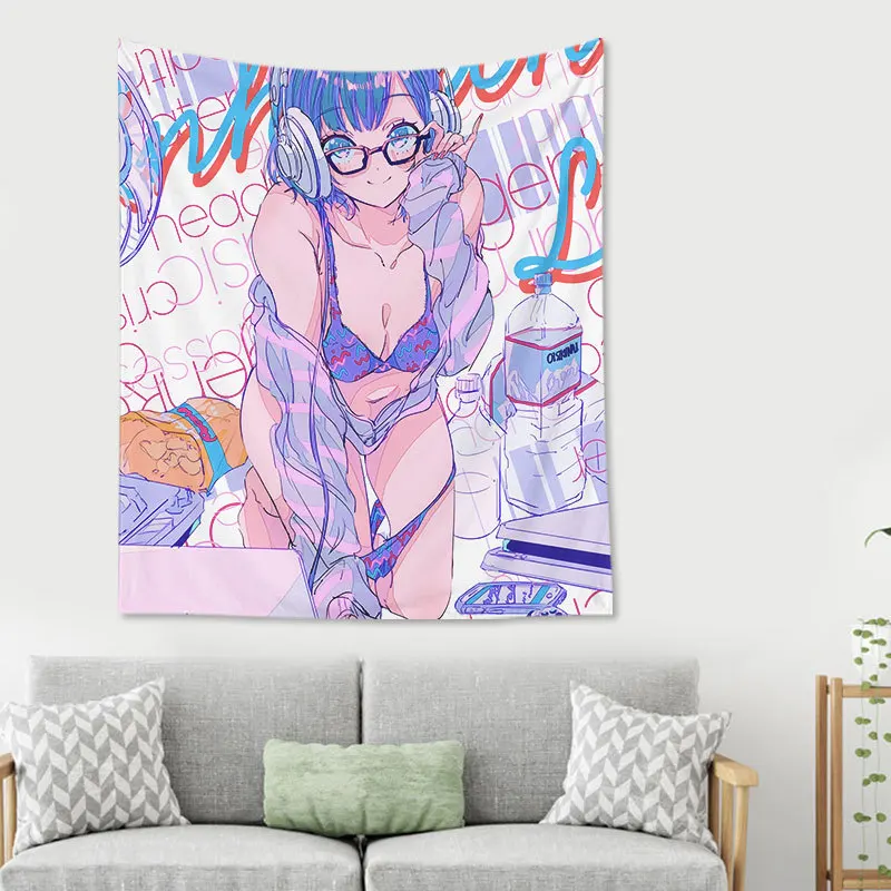 Милый настенный гобелен милый аниме эстетическое украшение для комнаты