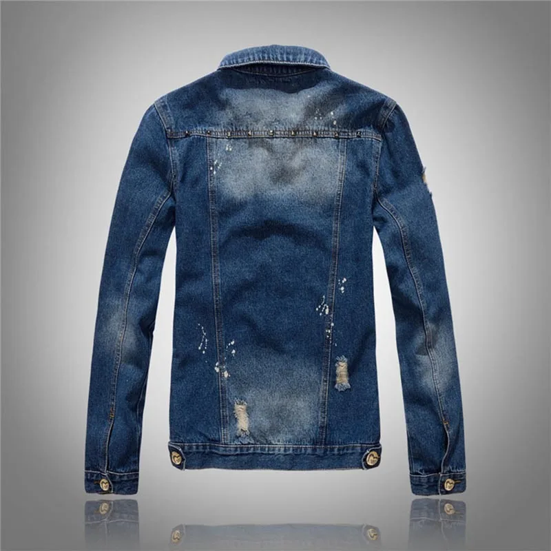 KIOVNO мужские рваные повседневные джинсовые куртки с заклепками облегающие