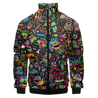 colorful monster graffiti art mens plus size 3d jacket sportswear autumn stand up collar zipper sweater baseball jacket mens