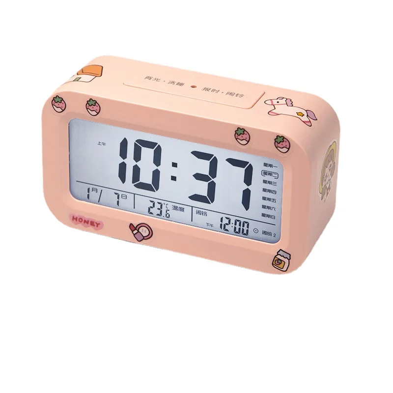 

Цифровые часы со светодиодной подсветкой, бесшумные ночные светильники в прикроватном стиле для детской комнаты, с украшением для даты и те...