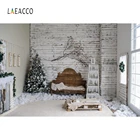 Laeacco белые деревянные стены Рождественская елка кровать снег камин фотографии фоны зимние фоны интерьер комнаты реквизит для фотосессии