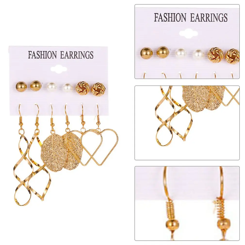 

2021 New Gold Color Earrings For Women Trendy Round Circle Geometric Drop Statement Earrings Set Fashion Party Jewelry Gift