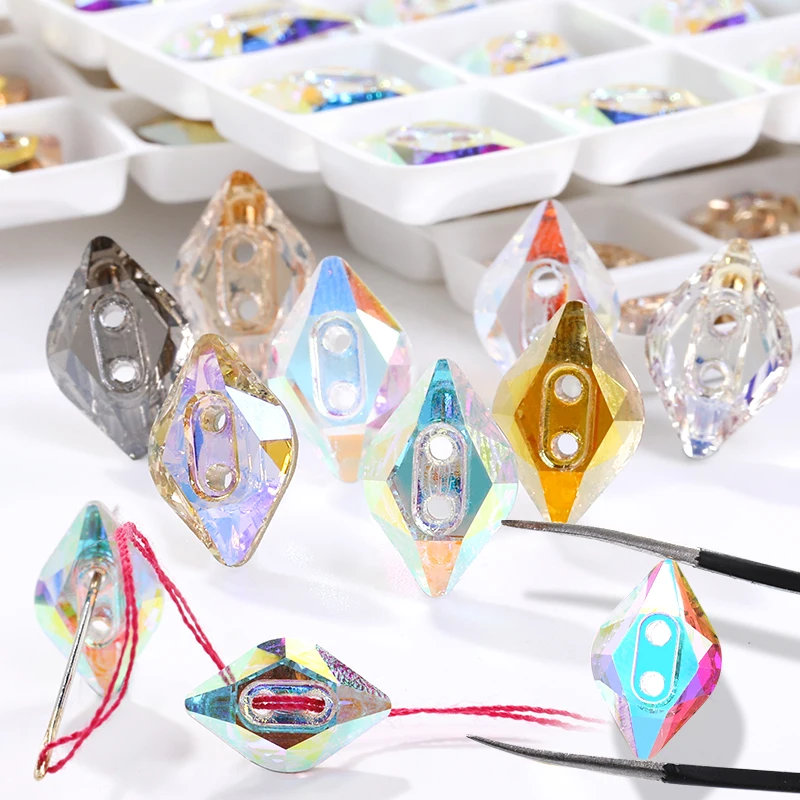 

9x14mm 10Pcs/Lot Leaf Buttons Clear Button Rhinestone For Needlework Handicrafts Stickers Lemon Shape Sewing Decoration Buttons