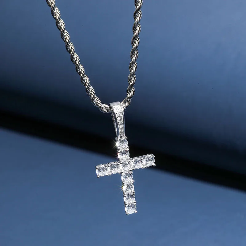 

S925 Sterling Silver Color Cross Perndant Necklace Women Men AAA CZ Stone Pave Ice Out Bling Cross Hip Hop Rapper Jewelry Gold