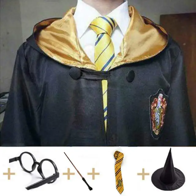 Ravenclaw косплей на Гриффиндор Hufflepuff костюм Слизерин Поттер халат плащ с галстуком шарф Поттер Костюм - Цвет: Hufflepuff full Set1
