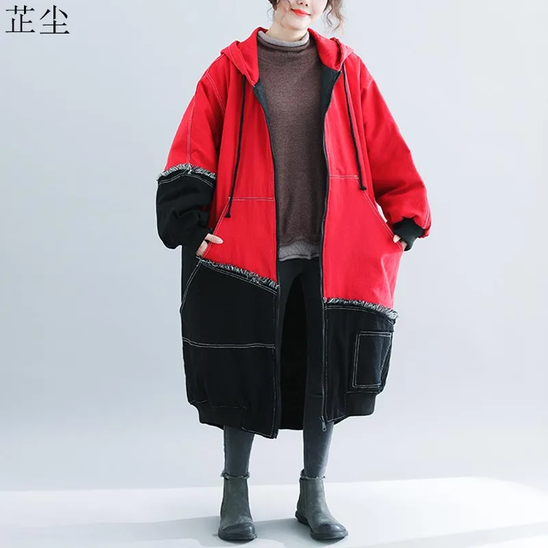 Womens Winter Jackets Plus Size Denim Winter Thicken Cotton Hooded Coat Woman Patchwork Warm Jacket Oversized Parka Mujer 2019