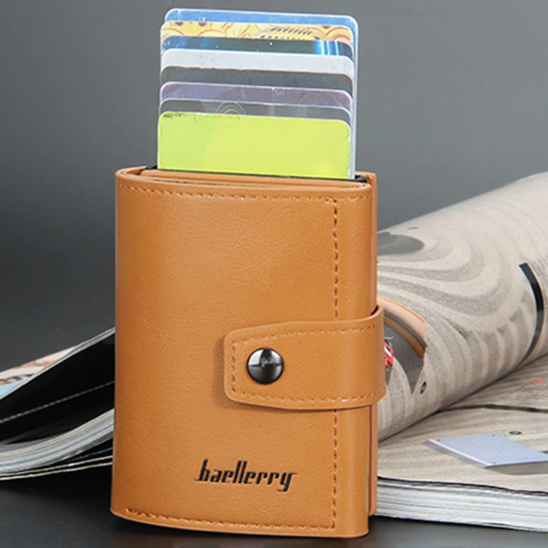 

2021 New Business Id Credit Card Holder Men Women Solid Color Vintage Box PU Leather High Quality Portable Card Wallet