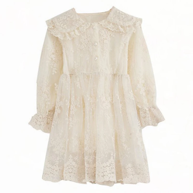 

Autumn Girl Dress Wedding Elegant with Lace Apricot Princess Flower Girl Dresses Evening Prom Vestidos Girls Dresss AE50GD