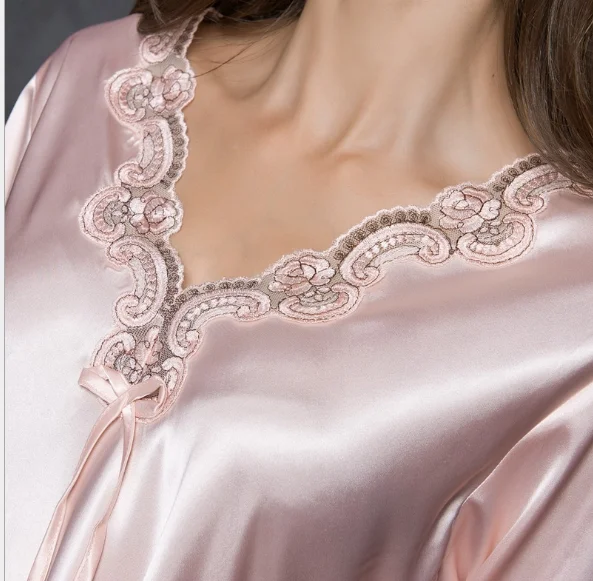 

Spring and autumn sexy silk like pajamas women's summer silk long sleeve Pajamas Set mature home clothes