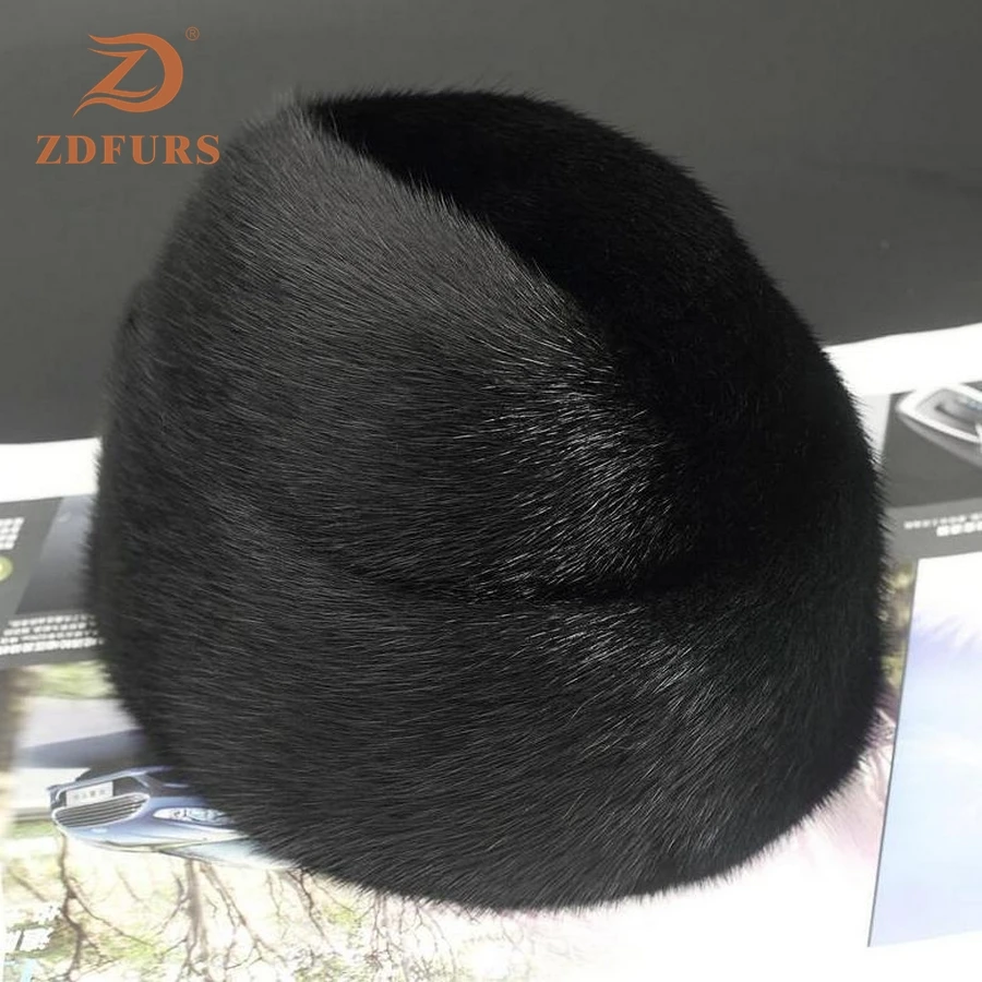 ZDFURS *men mink fur hat New Fashion Men's Real Mink Fur Cap Winter Warm Top Hat Headgear Beanie Beret