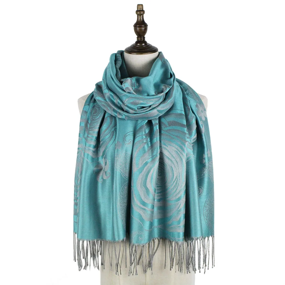 mint green Amice пашмины жаккардовый шарф из искусственного шелка с бахромой цветочный женский шарф шали шарфы женские накидки Шарф Палантин capelet vimpa шейный платок - Цвет: mint green
