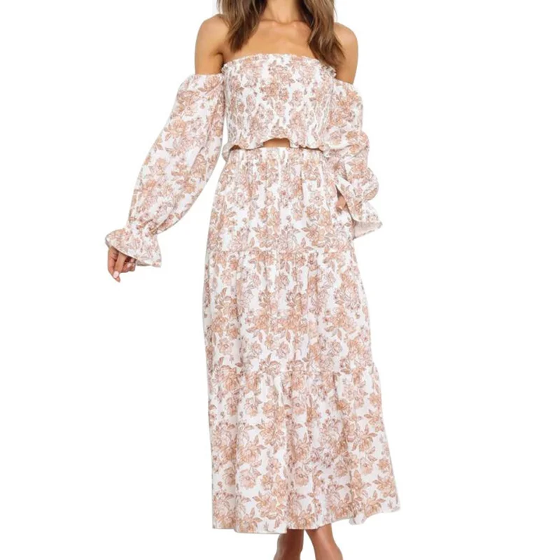 

Женское платье из двух частей с длинным рукавом и принтом