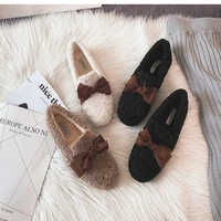 2021 new ladies winter shoes warm plush cotton shoes cute bow womens shoes outdoor ladies flat shoes