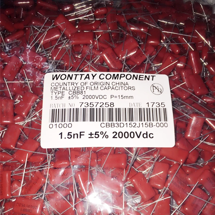 Высококачественный пленочный конденсатор CBB81 2000v152j 2kv152j 0 015 мкФ 15nf P = 15 мм 152j2000v |