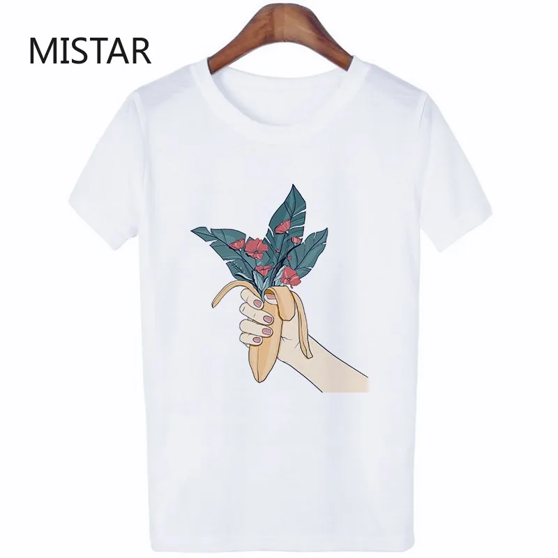 

Banana Flower Printed Harajuku Aesthetic t shirt women casual white tops fashion t-shirt short sleeve graphic tee women clothes