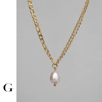ghidbk hot sale dainty layering baroque irregular natural freshwater pearl pendant necklaces summer bohe stainless steel chokers