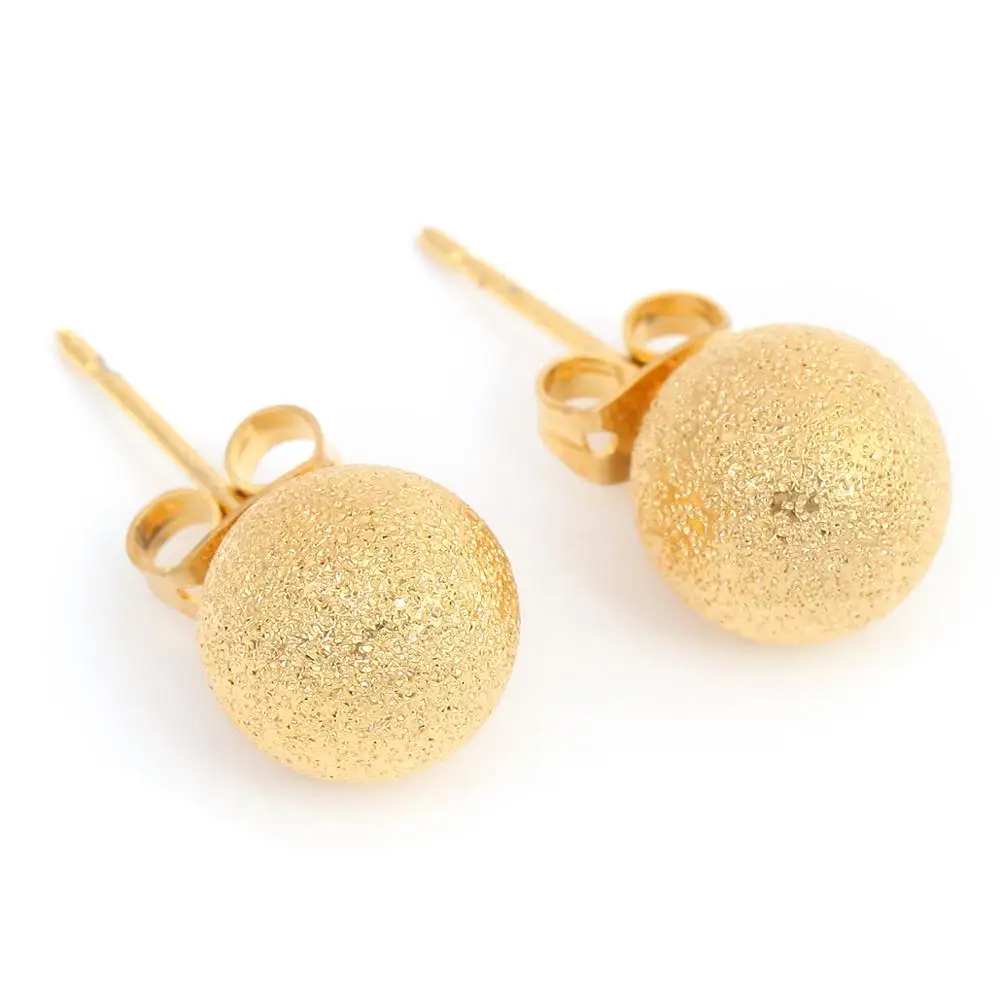 Золото Цвет тусклой полированной латунный шаровой мужские серьги-гвоздики для