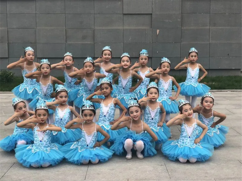 Небесно-голубая профессиональная балетная пачка для девочек детская с блестками