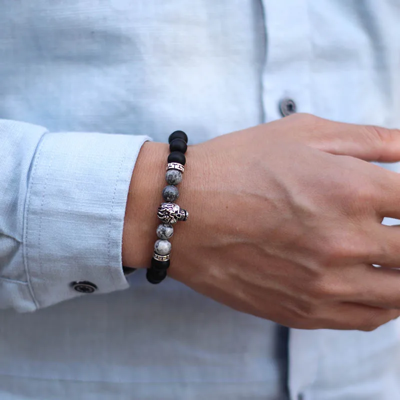 Винтажный Мужской браслет с черепом 8 мм черный оникс из бисера бразильский