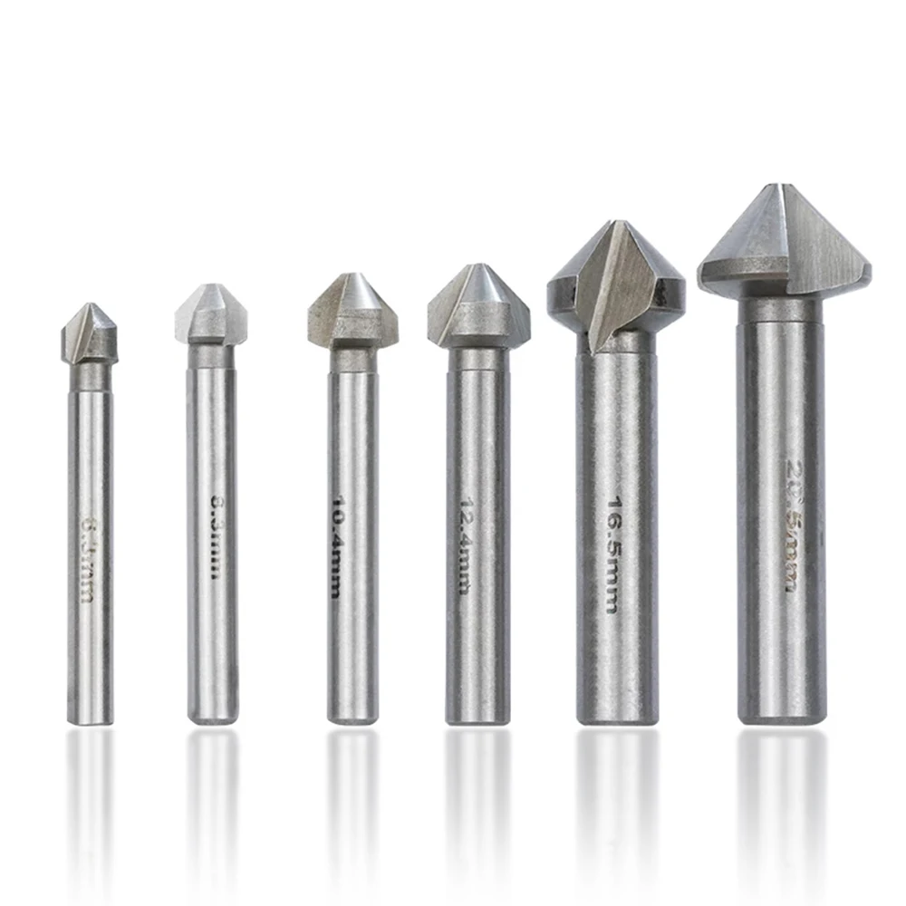 

Chamfer Drill Bit 3 Flute Chamfer Drill Bit Set 6pcs 6.3-20.5mm 90 Degree HSS Drill Bit Wood Hole Drilling Countersink Drill Bit