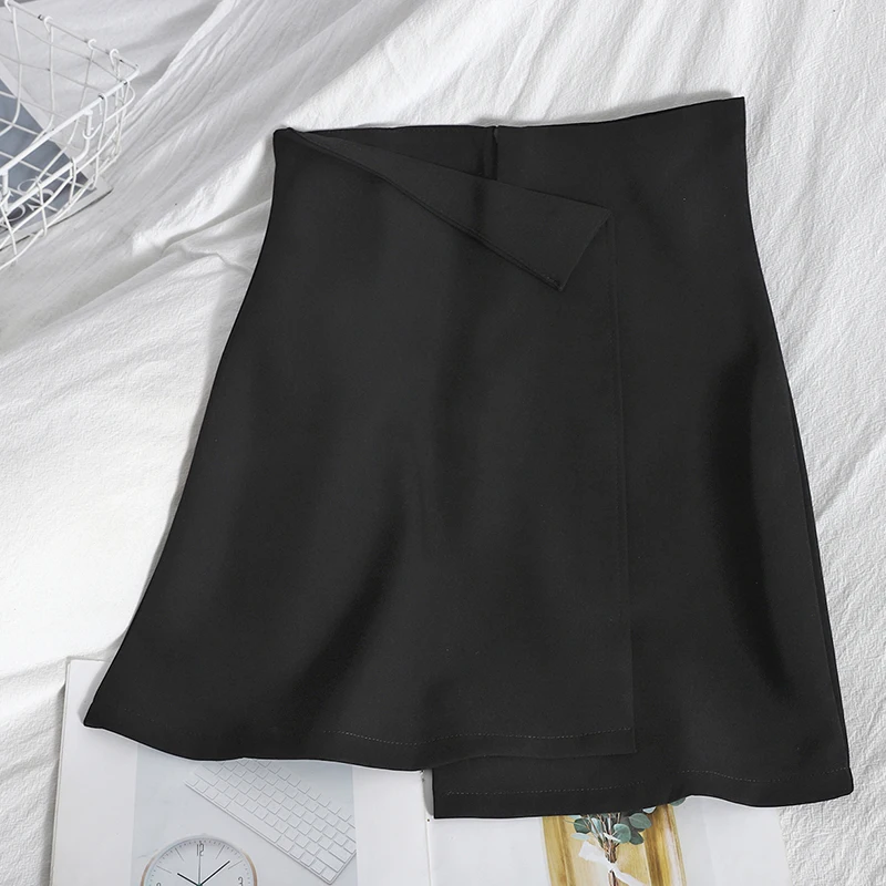 

ITOOLIN High Waist Mini Skirt Women Irregular Plus Size A Line Falda Short Mujer Spring Solid Color Bag Slim Femme Elegant Jupe