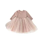 Платье с длинным рукавом длиной до колен, кружевная повседневная одежда принцессы для малышей, сетчатая газовая пушистая юбка, осенний стиль, подходит для G